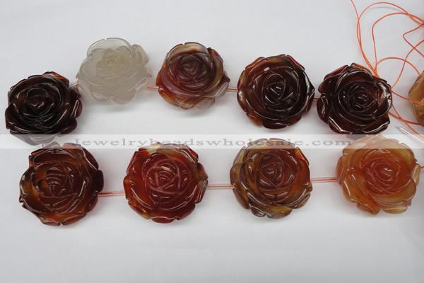 CAG1682 15.5 inches 38mm carved flower red agate gemstone beads