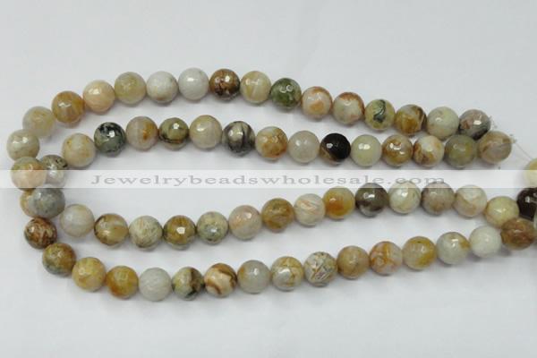 CAG1834 15.5 inches 12mm faceted round bamboo leaf agate beads