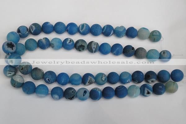 CAG1856 15.5 inches 14mm round matte druzy agate beads whholesale