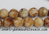 CAG1888 15.5 inches 12mm faceted round lemon crazy lace agate beads