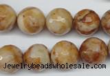 CAG1889 15.5 inches 14mm faceted round lemon crazy lace agate beads