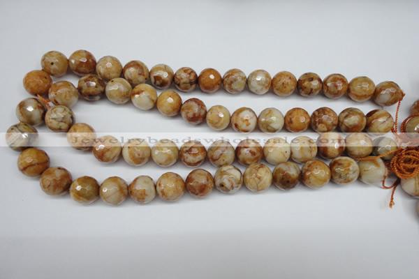 CAG1889 15.5 inches 14mm faceted round lemon crazy lace agate beads