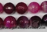 CAG2089 15.5 inches 14mm faceted round fuchsia line agate beads