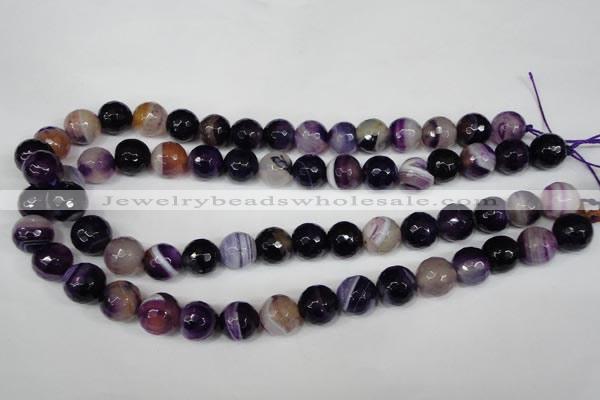 CAG2097 15.5 inches 12mm faceted round purple line agate beads