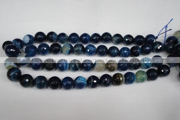 CAG2106 15.5 inches 12mm faceted round blue line agate beads