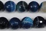 CAG2107 15.5 inches 14mm faceted round blue line agate beads