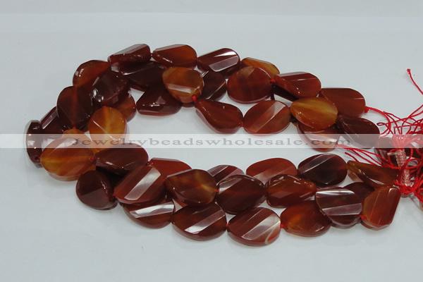 CAG229 15.5 inches 20*25mm faceted twisted oval red agate beads