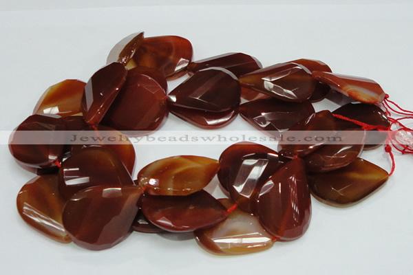 CAG231 15.5 inches 30*40mm faceted twisted teardrop red agate beads