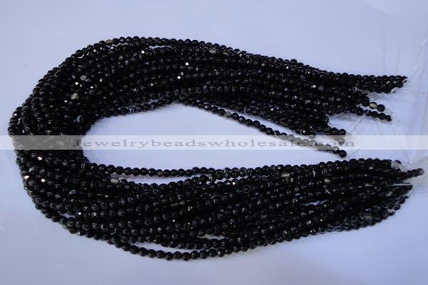 CAG2312 15.5 inches 4mm faceted round black line agate beads