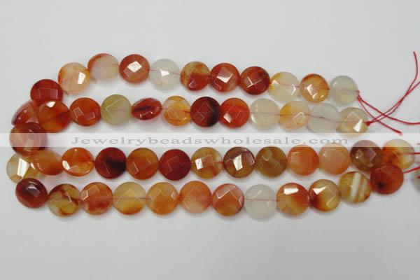 CAG2393 15.5 inches 14mm faceted coin red agate beads wholesale