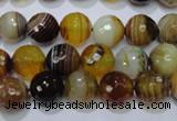 CAG2712 15.5 inches 8mm faceted round yellow line agate beads