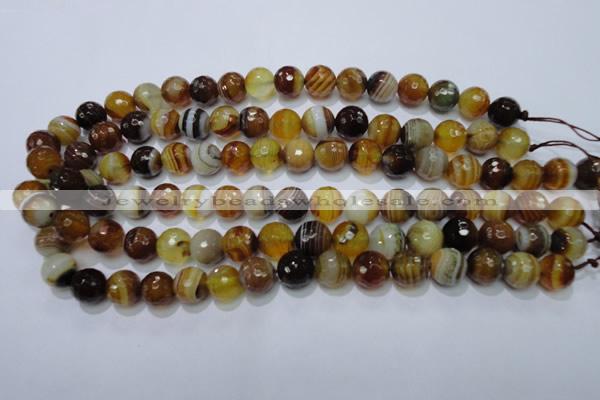 CAG2712 15.5 inches 8mm faceted round yellow line agate beads