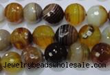 CAG2713 15.5 inches 10mm faceted round yellow line agate beads