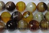 CAG2714 15.5 inches 12mm faceted round yellow line agate beads