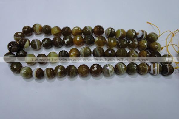 CAG2715 15.5 inches 14mm faceted round yellow line agate beads