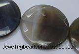 CAG2727 15.5 inches 35mm faceted coin grey line agate beads