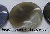 CAG2728 15.5 inches 40mm faceted coin grey line agate beads