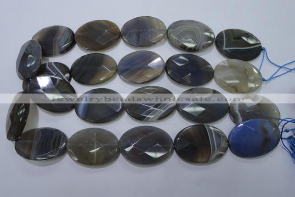 CAG2737 15.5 inches 25*35mm faceted oval grey line agate beads