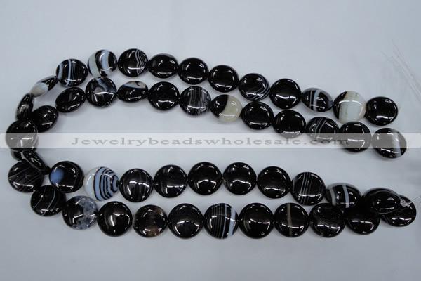 CAG2909 15.5 inches 16mm flat round black line agate beads