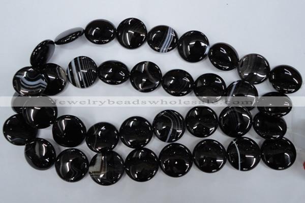 CAG2912 15.5 inches 22mm flat round black line agate beads