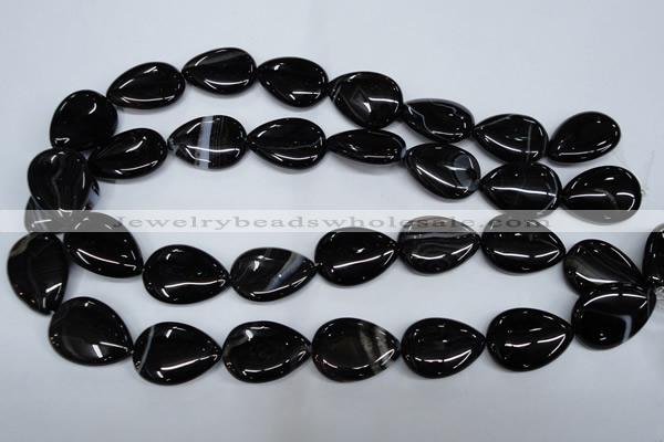 CAG2928 15.5 inches 18*25mm flat teardrop black line agate beads