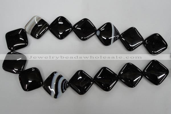 CAG2939 15.5 inches 25*25mm diamond black line agate beads