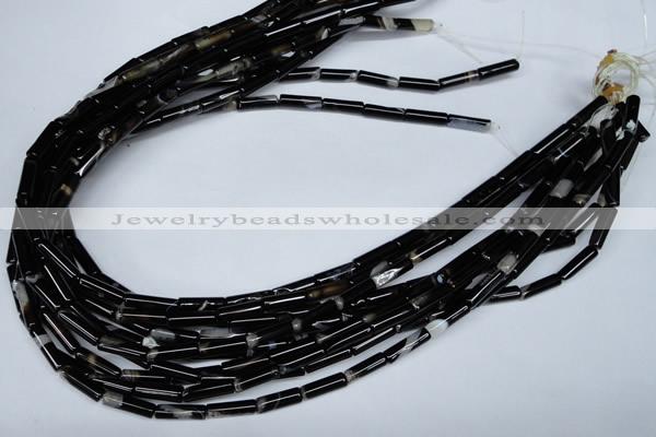 CAG2974 15.5 inches 4*14mm tube black line agate beads