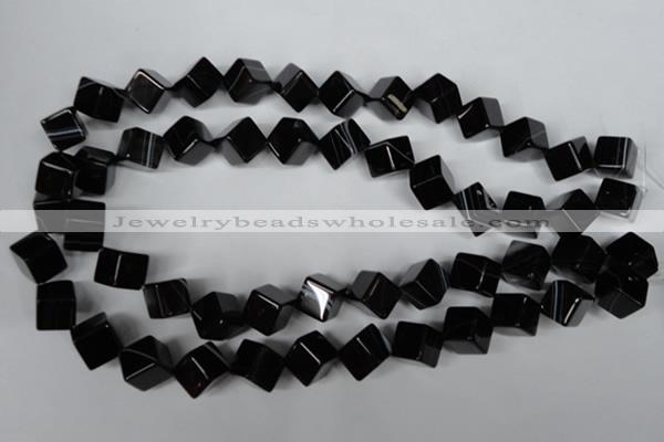 CAG2978 15.5 inches 10*10mm cube black line agate beads