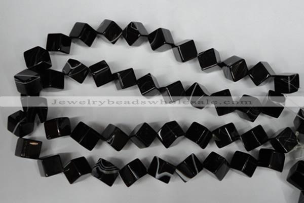 CAG2979 15.5 inches 12*12mm cube black line agate beads