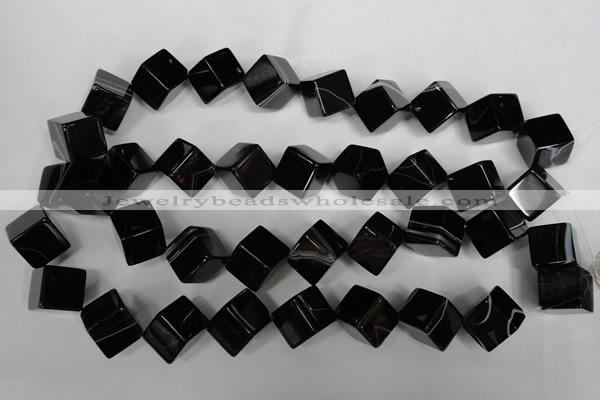 CAG2980 15.5 inches 14*14mm cube black line agate beads