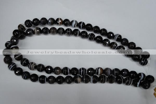 CAG2983 15.5 inches 10mm faceted round black line agate beads