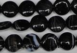 CAG2992 15.5 inches 12mm flat round black line agate beads