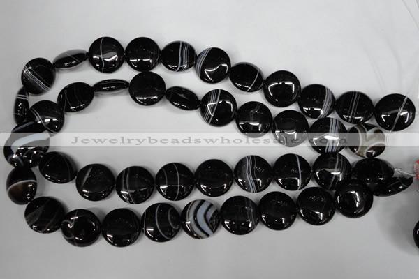 CAG2995 15.5 inches 18mm flat round black line agate beads