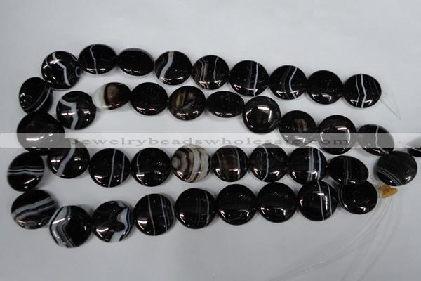 CAG2996 15.5 inches 20mm flat round black line agate beads