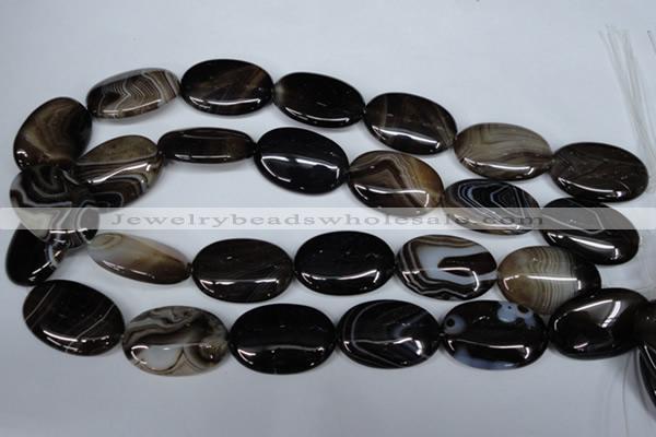 CAG3006 15.5 inches 20*30mm oval black line agate beads