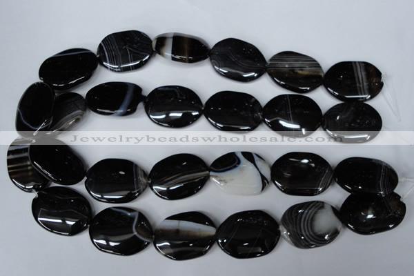 CAG3007 15.5 inches 22*30mm oval black line agate beads