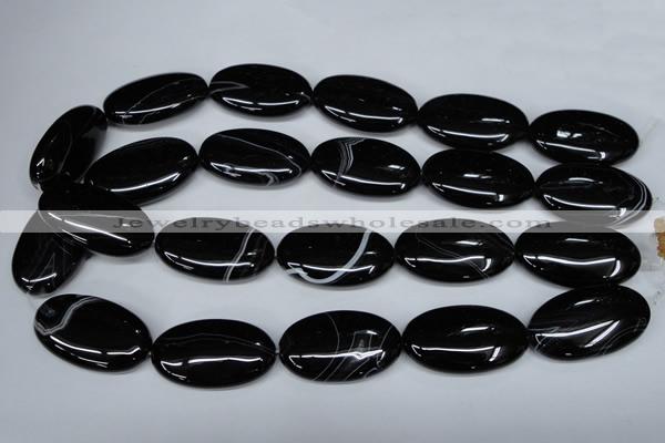 CAG3008 15.5 inches 20*35mm oval black line agate beads