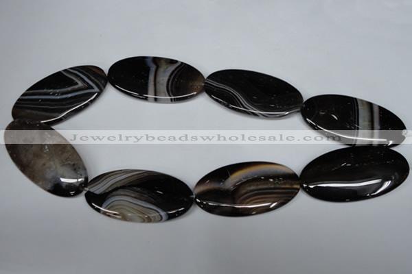 CAG3010 15.5 inches 25*50mm oval black line agate beads