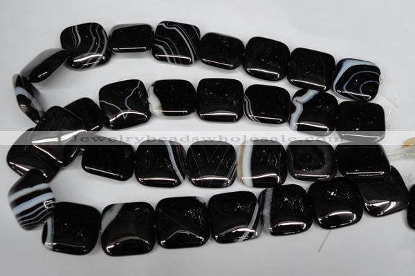 CAG3037 15.5 inches 25*25mm square black line agate beads