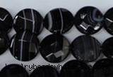 CAG3073 15.5 inches 14mm faceted coin black line agate beads