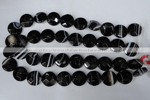 CAG3075 15.5 inches 18mm faceted coin black line agate beads