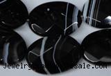 CAG3084 15.5 inches 18*25mm faceted oval black line agate beads