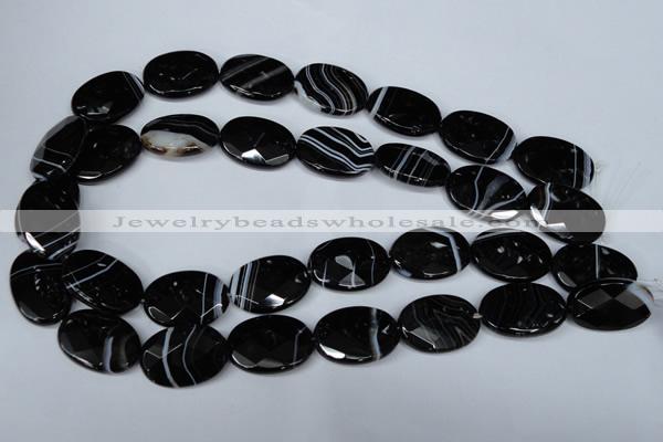 CAG3084 15.5 inches 18*25mm faceted oval black line agate beads