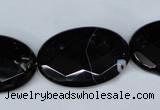 CAG3085 15.5 inches 20*30mm faceted oval black line agate beads