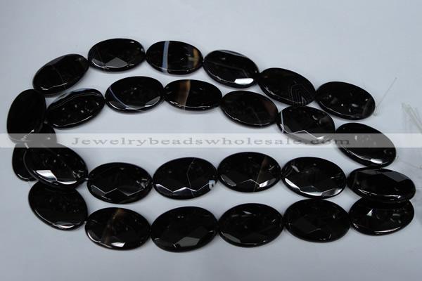 CAG3085 15.5 inches 20*30mm faceted oval black line agate beads