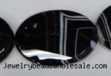 CAG3088 15.5 inches 30*40mm faceted oval black line agate beads