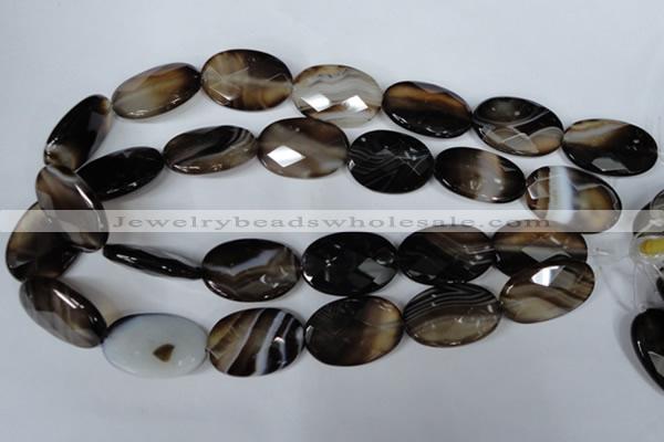 CAG3090 15.5 inches 20*30mm faceted oval black line agate beads