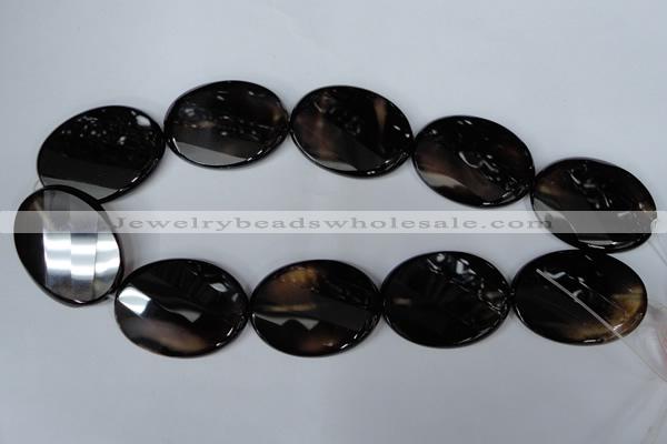 CAG3092 15.5 inches 30*40mm faceted oval black line agate beads