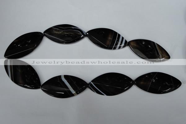 CAG3095 15.5 inches 25*50mm faceted & twisted oval black line agate beads