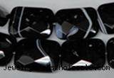 CAG3103 15.5 inches 15*20mm faceted rectangle black line agate beads